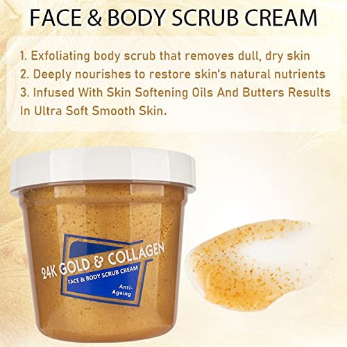DISAAR BEAUTY 24K Gold Scrub Collagen Face Body Neck Cream Anti-Aging Removes Blackheads - Image 3