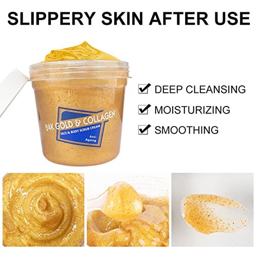 DISAAR BEAUTY 24K Gold Scrub Collagen Face Body Neck Cream Anti-Aging Removes Blackheads - Image 2