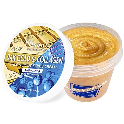 DISAAR BEAUTY 24K Gold Scrub Collagen Face Body Neck Cream Anti-Aging Removes Blackheads