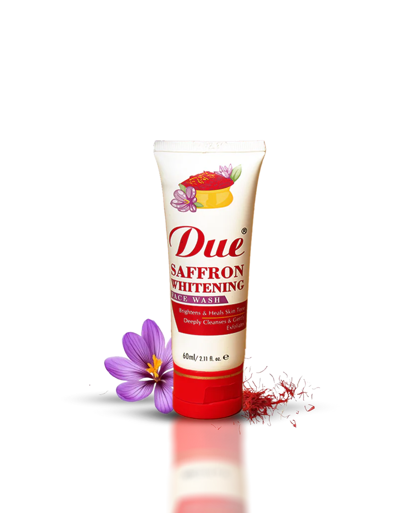 Due Saffron Whitening Face Wash, 60 ml, zəfəran ilə hazırlanmış üz yuyucu. Dərini təmizləyir, ağardır və təravətli saxlayır. Təbii ağartma və sağaldıcı xüsusiyyətlərə malikdir.